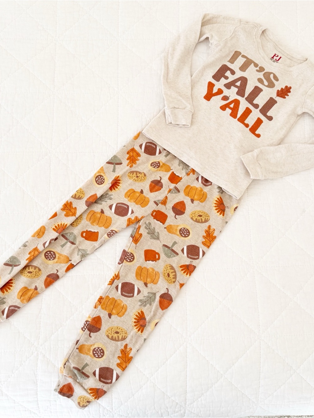 3T PJ Place Kids 'It's Fall Y'all' Pajama Set Neutral Orange Fall Print